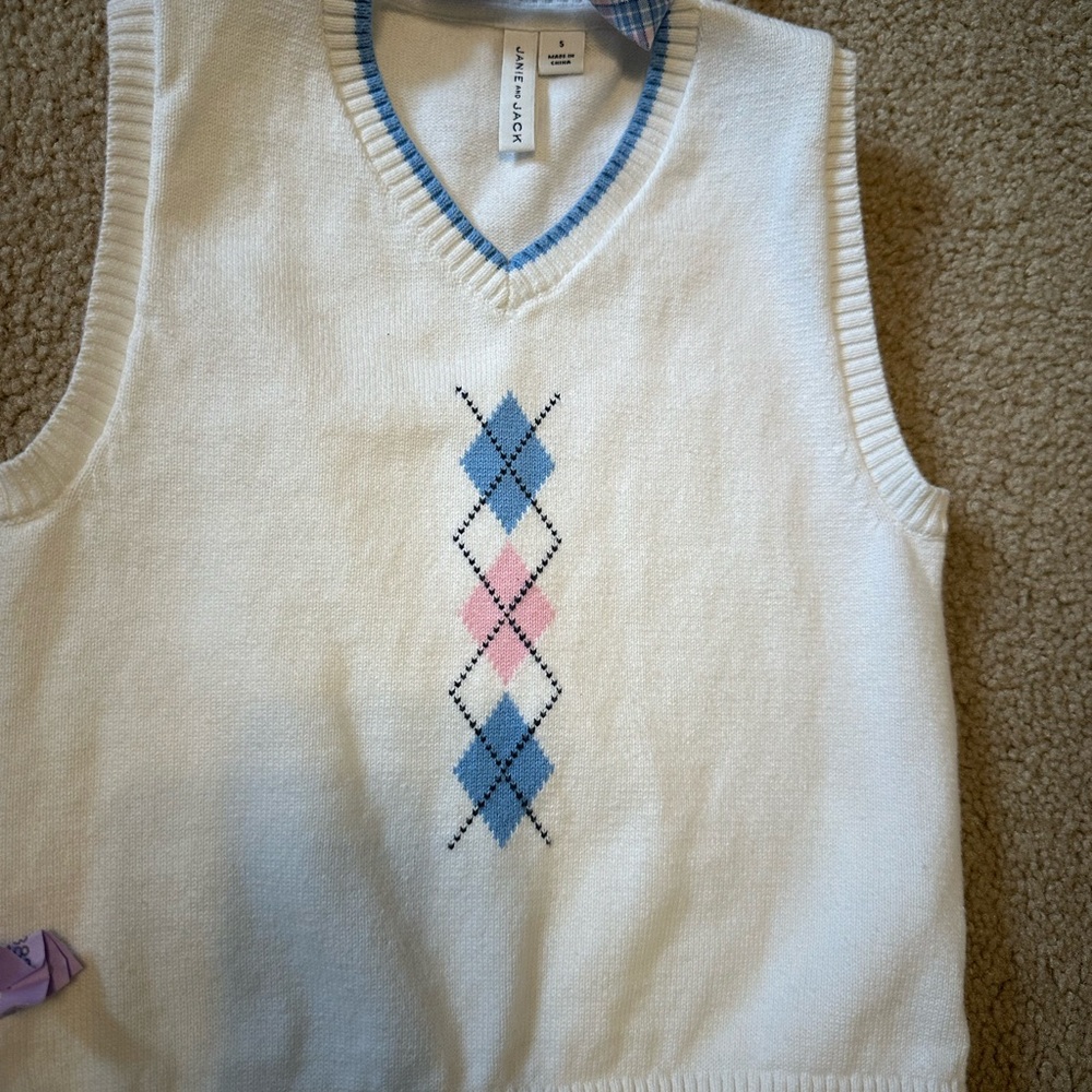 Janie & Jack Kids Argyle Sweater Vest - White, Blue, Pink. And matchingbow tie